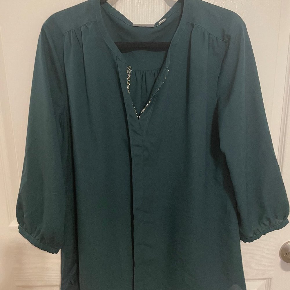 Dark Green Embellished Blouse